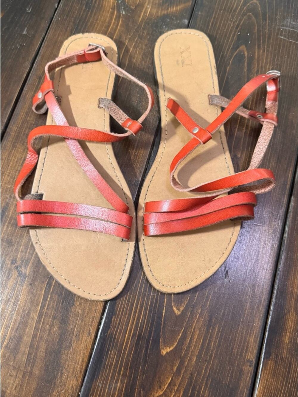 Forever 21 Red Strappy Leather Flat Sandals women’s 9